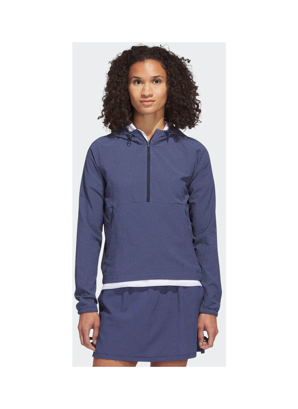 Adidas Women's Golf Textured Half-Zip Hooded Jacket Navy